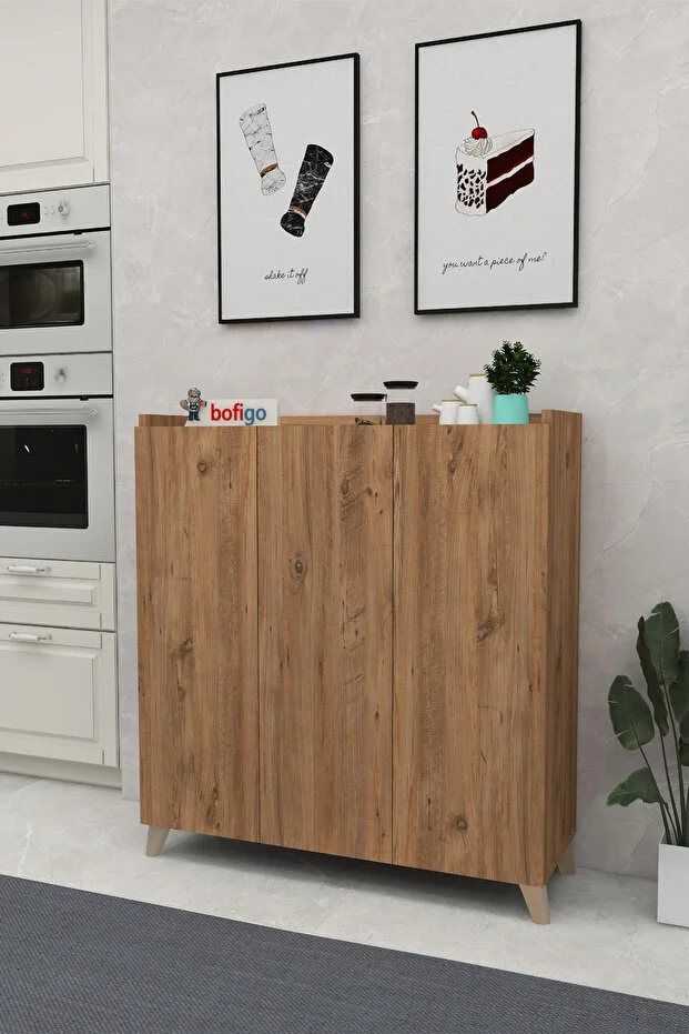 3 Kapaklı Çok Amaçlı Dolap Çok Amaçlı Mutfak Dolabı Banyo Dolabı Ayakkabılık Kumsal Çam